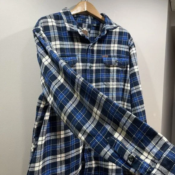 ORVIS Mens XXL Blue Plaid Long Sleeve Heavyweight Button Up Flannel Shirt Jacket - Picture 7 of 11